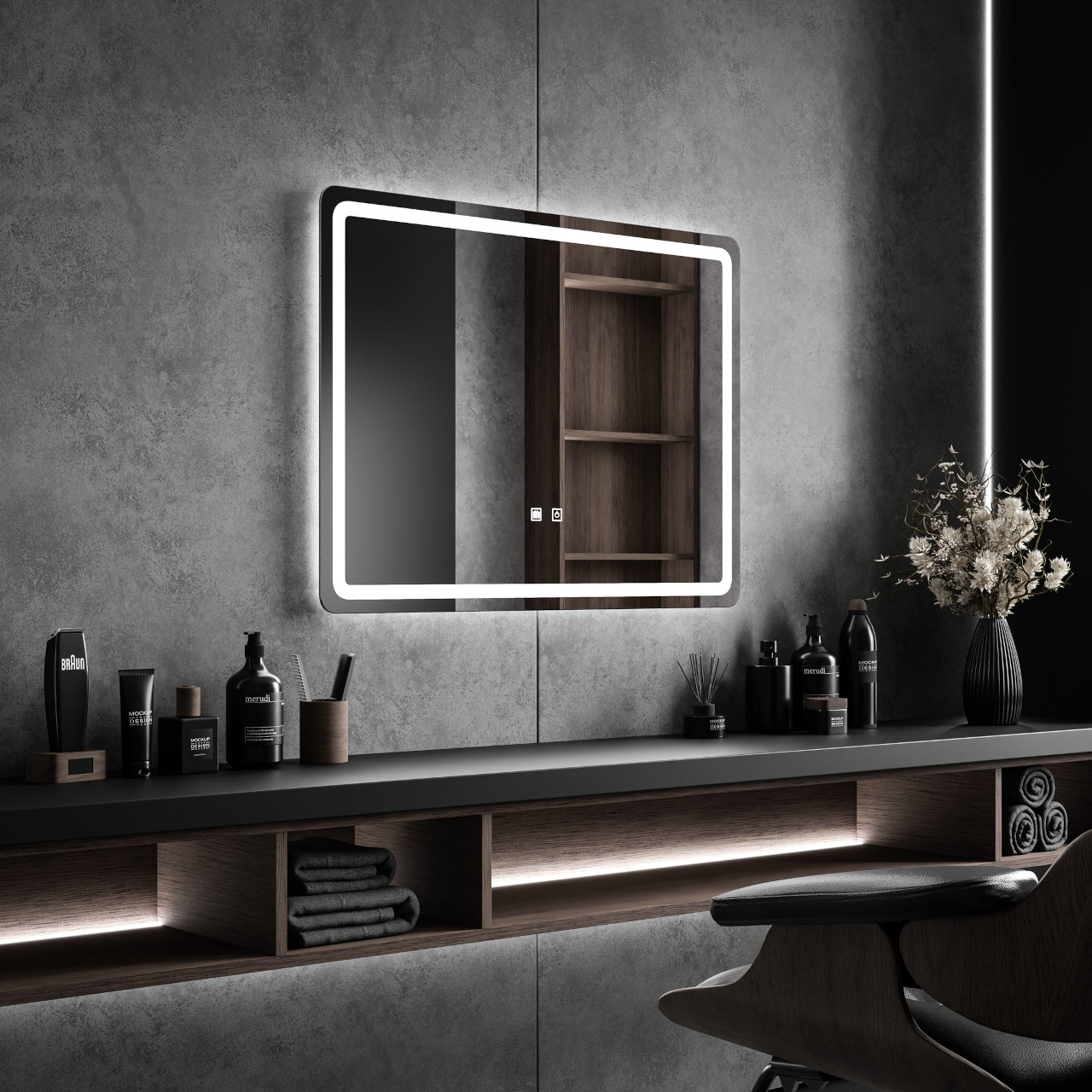 Lustro łazienkowe prostokątne VENTO 80x60cm z oświetleniem LED antypara - obrazek 5