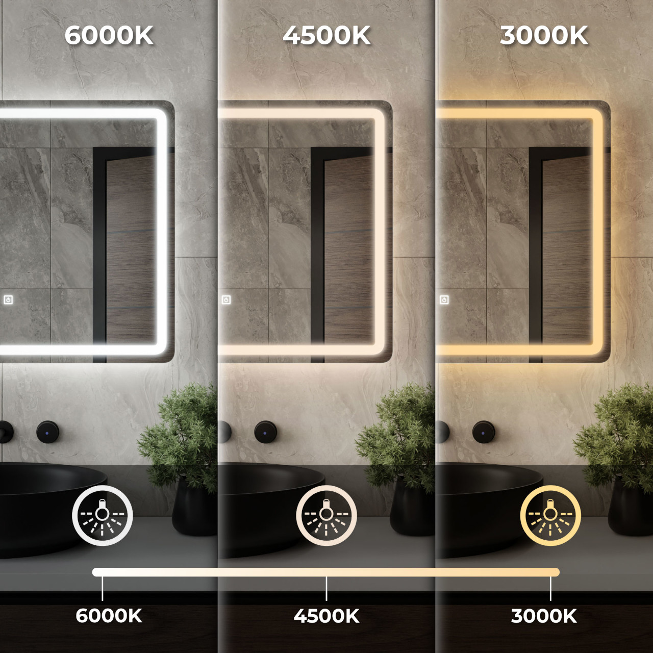 Lustro łazienkowe prostokątne VENTO 80x60cm z oświetleniem LED antypara - obrazek 7