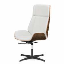 Fotel biurowy Timo High ergonomiczny premium – biała skóra ekologiczna, Jasny Palisander, czarna podstawa stała, stylowy gabinet