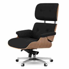 Fotel biurowy Lucera NEW czarny velvet, jasny orzech, obrotowa podstawa na kółkach – luksusowy design