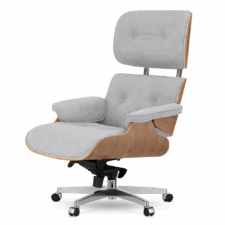 Fotel obrotowy Lucera NEW jasnoszary velvet, jasny orzech, obrotowa podstawa na kółkach – elegancki fotel biurowy