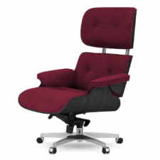 Fotel obrotowy Lucera NEW bordowy velvet, czarny dąb, obrotowa podstawa na kółkach – elegancki fotel biurowy