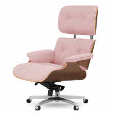 Fotel biurowy Lucera NEW Velvet Pudrowy róż SWAN-40 – fornir ciemny orzech, obrotowa podstawa na kółkach