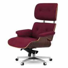 Fotel biurowy Lucera NEW Velvet Bordowy SWAN-14 styl lounge – fornir Ebony, obrotowa podstawa na kółkach