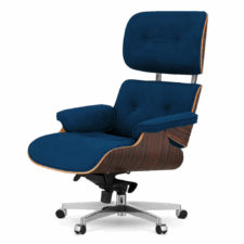 Fotel biurowy Lucera NEW Velvet Ciemnogranatowy SWAN-18 – fornir Ebony, obrotowa podstawa na kółkach