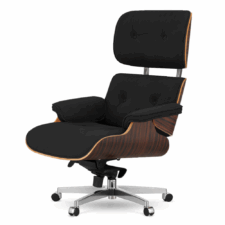 Designerski fotel biurowy Lucera NEW Czarny velvet YA2313-20 – fornir Ebony, podstawa obrotowa na kółkach