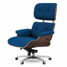 Designerski fotel biurowy Lucera NEW Granatowy velvet SWAN-08 – fornir Ebony, podstawa obrotowa na kółkach