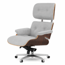 Stylowy fotel biurowy Lucera NEW Jasnoszary velvet SWAN-12 - fornir Ebony, obrotowa podstawa na kółkach