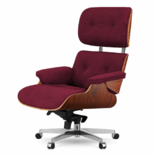 Fotel biurowy Lucera NEW bordowy velvet, brazylijski palisander, obrotowa podstawa na kółkach – stylowy fotel do domu i gabinetu
