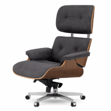 Fotel biurowy Lucera NEW Velvet Ciemnoszary SWAN-13 – fornir ciemny orzech, obrotowa podstawa na kółkach