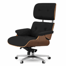 Fotel biurowy Lucera NEW Velvet Czarny YA2313-20 – fornir ciemny orzech, obrotowa podstawa na kółkach