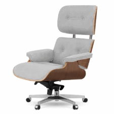 Fotel biurowy Lucera NEW Velvet Jasnoszary SWAN-12 – fornir ciemny orzech, obrotowa podstawa na kółkach