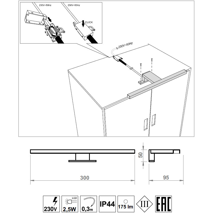 Oświetlenie LED nad szafkę ALICE 30cm chrom - obrazek 7