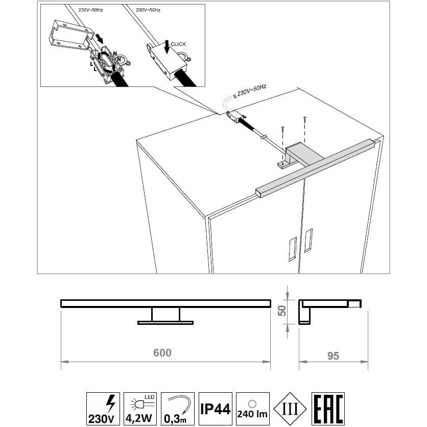 Oświetlenie LED nad szafkę ALICE 60cm chrom - obrazek 7