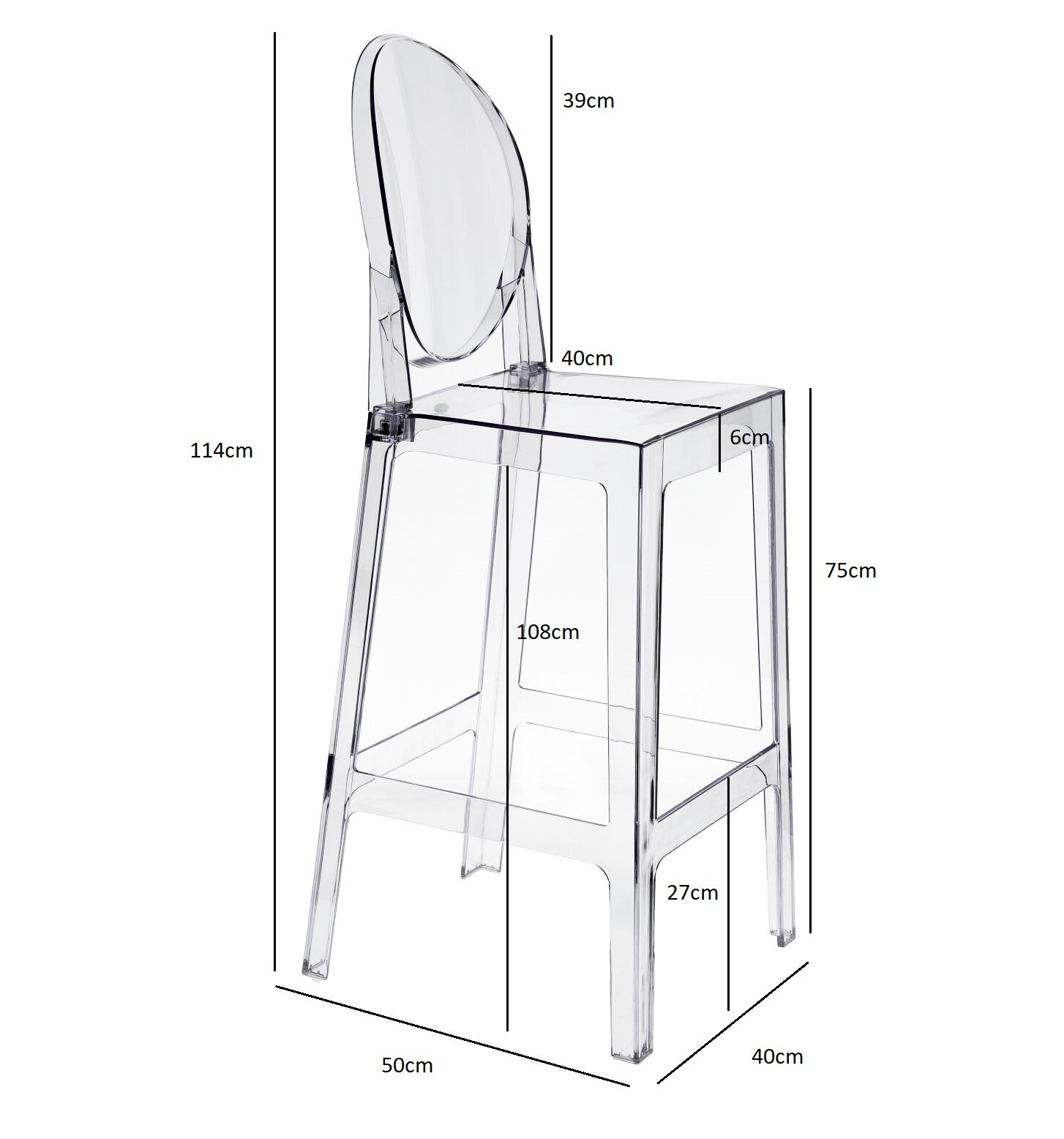 Stołek barowy Viki transparentny 75cm - obrazek 10