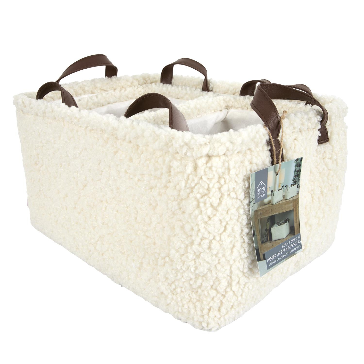 Zestaw 3 koszy Boucle kremowe - obrazek 5