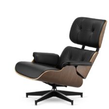 Fotel wypoczynkowy Lucera Classic XL inspirowany Lounge Chair, czarna skóra ekologiczna, jasny orzech, obrotowa podstawa chromowana
