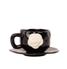 Filiżanka ze spodkiem SHP BIAŁA RÓŻA COCO czarna