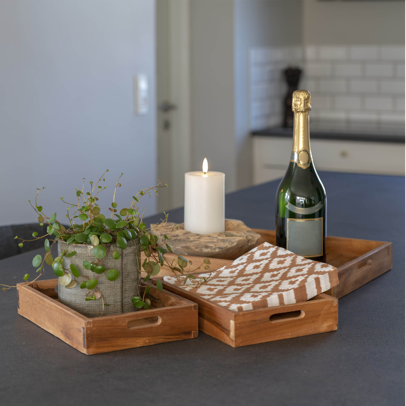 Zestaw 3 tac Faro tekowe - obrazek 3