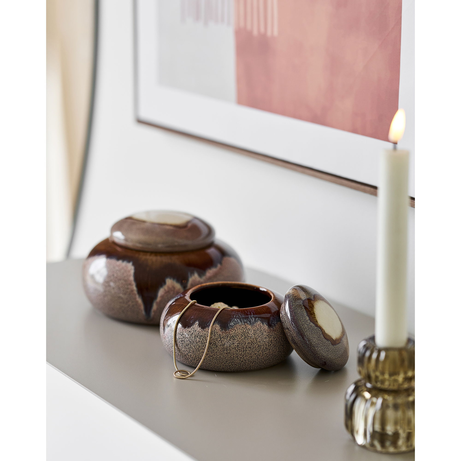 Zestaw 2 słoi ceramicznych, brązowe - obrazek 3