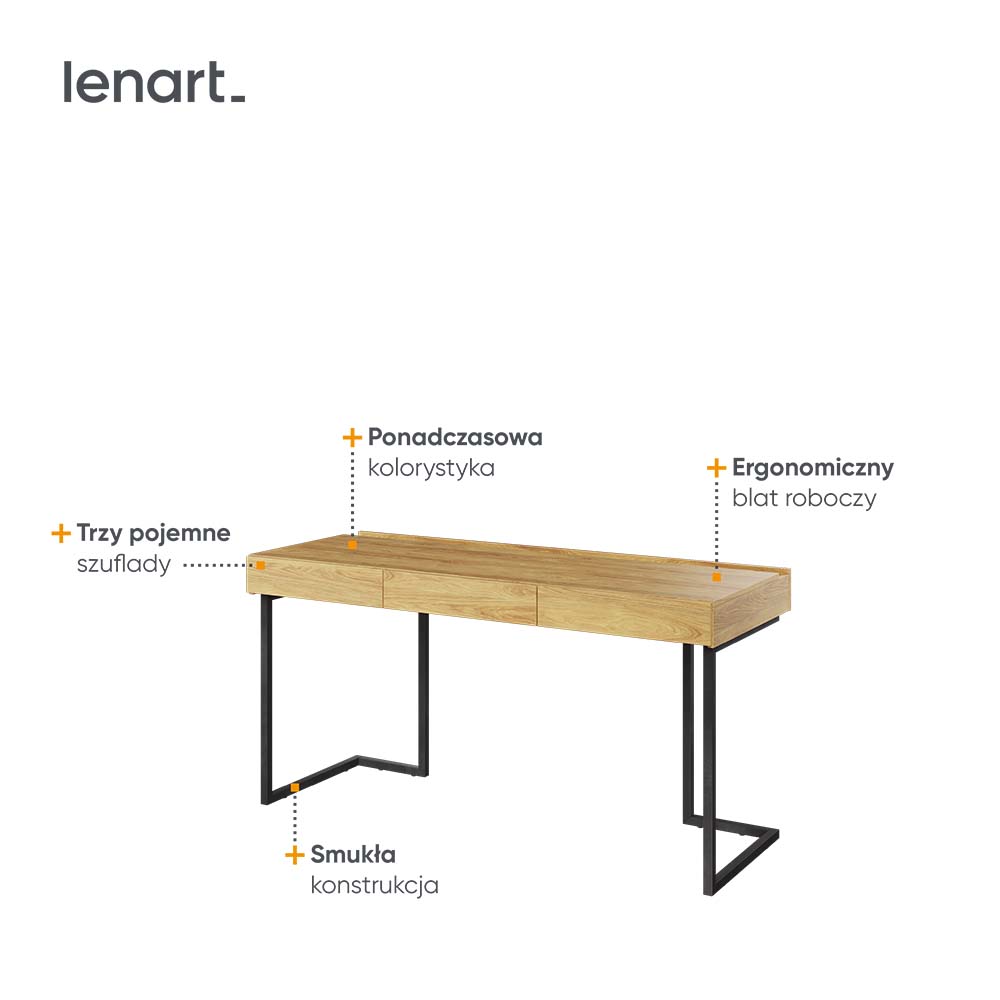 Biurko 150 3s wolnostojące hikora naturalna/raw steel TEEN FLEX TF04 +TF15 - obrazek 5