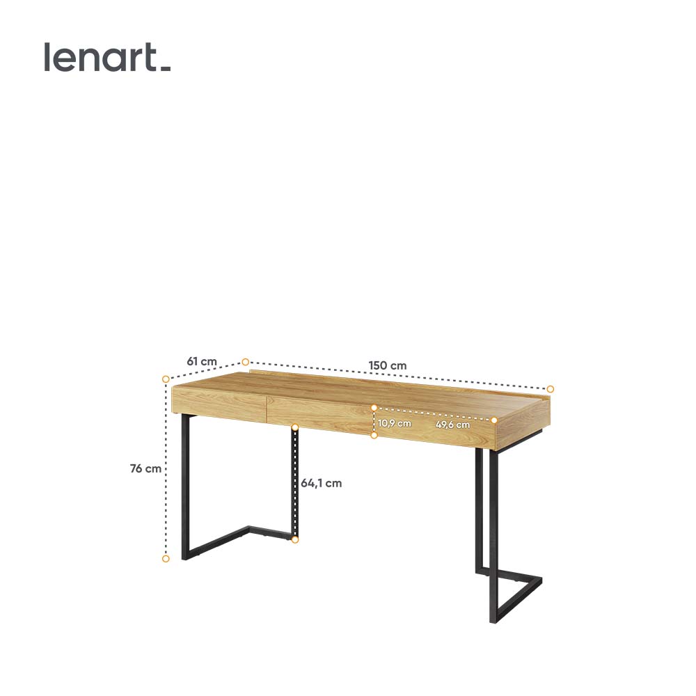 Biurko 150 3s wolnostojące hikora naturalna/raw steel TEEN FLEX TF04 +TF15 - obrazek 6