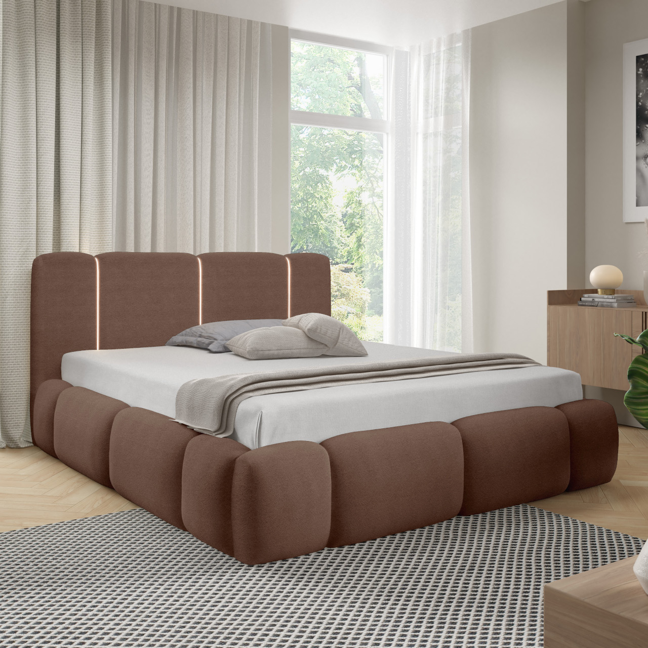 Łóżko tapicerowane z oświetleniem LED LEVAN 140x200 lambi 04 - obrazek 7