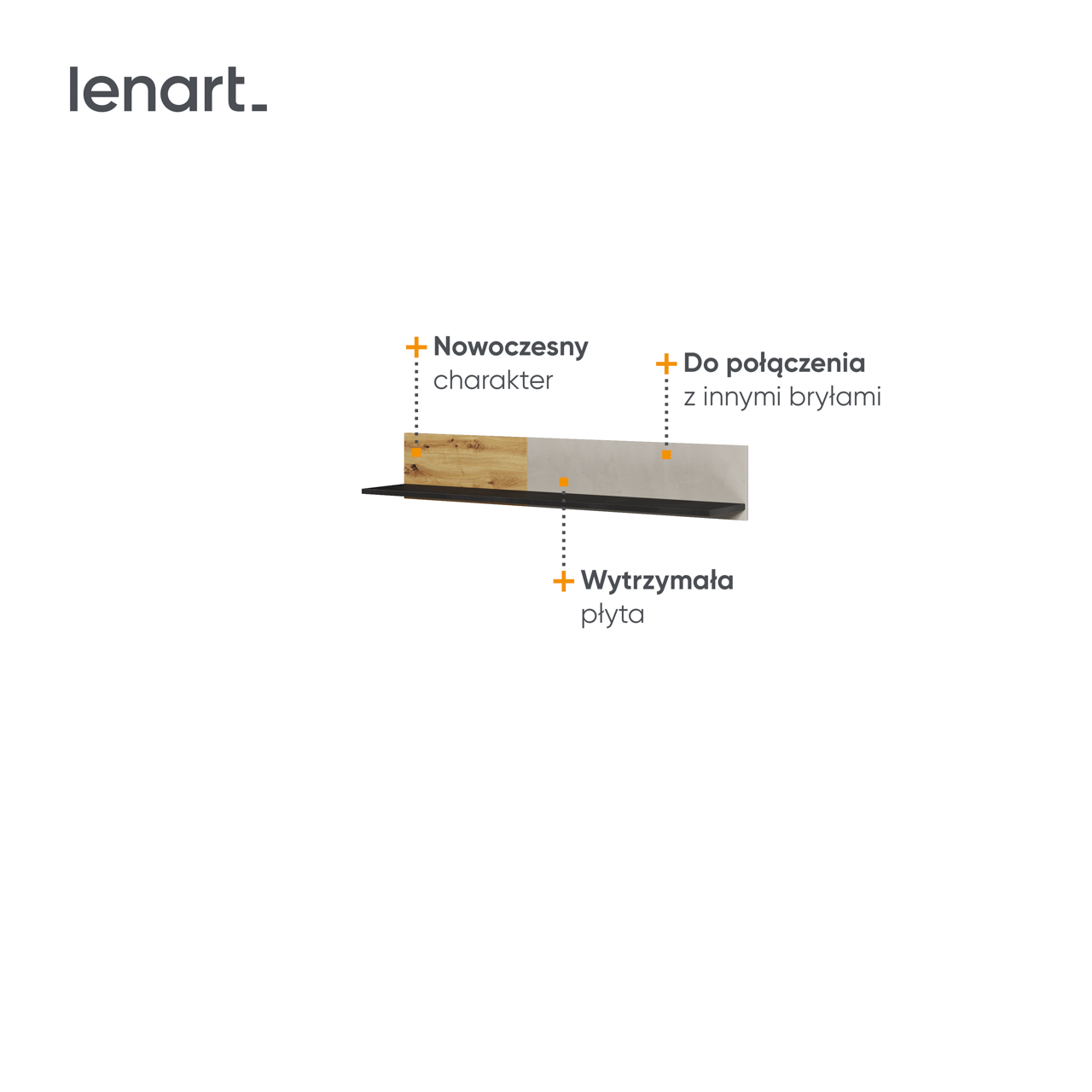 Półka wisząca dąb artisan/raw steel/silk flou QUBIC QB09 - obrazek 4