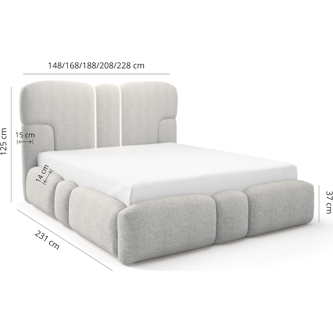 Łóżko tapicerowane z oświetleniem LED TAIKI 200x200 doha 10 - obrazek 6