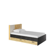 Łóżko 120x200 2S ze stelażem z oświetleniem dąb artisan/raw steel/silk flou QUBIC QB11