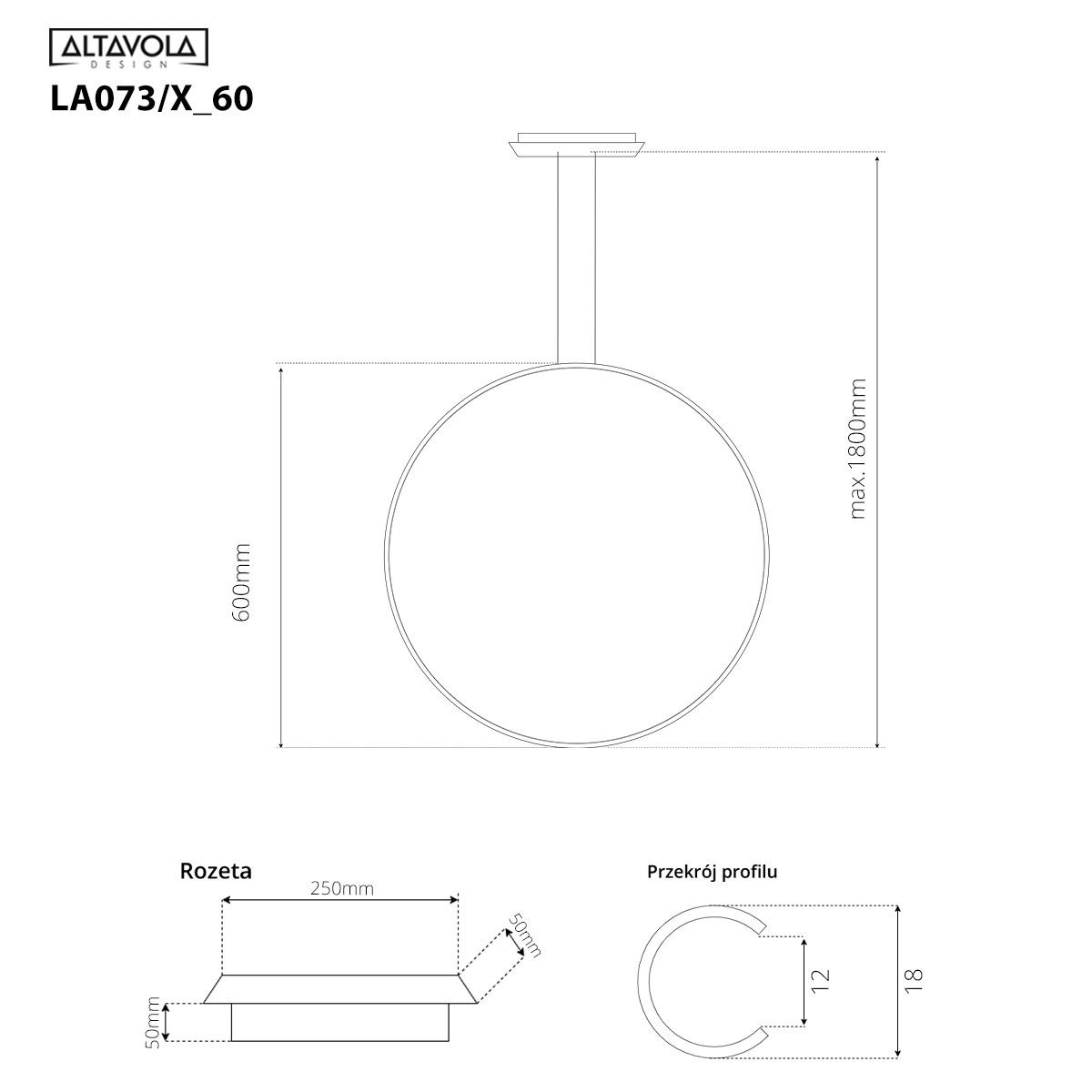 Lampa wisząca Ledowe Okręgi No.1 X 60cm 3k miedziana - obrazek 4