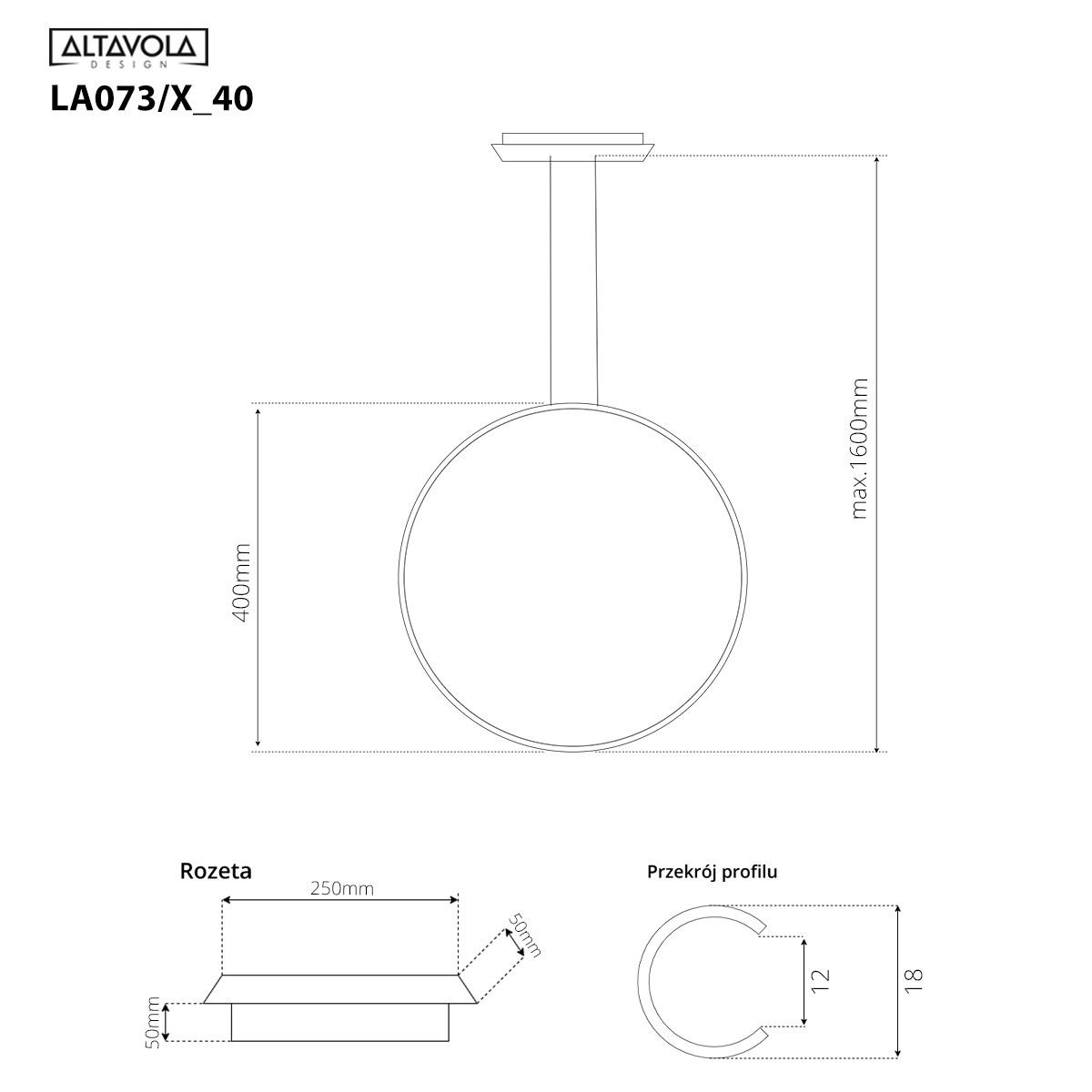 Lampa wisząca Ledowe Okręgi No.1 X 40cm czarny 3k ściemnialna - obrazek 4
