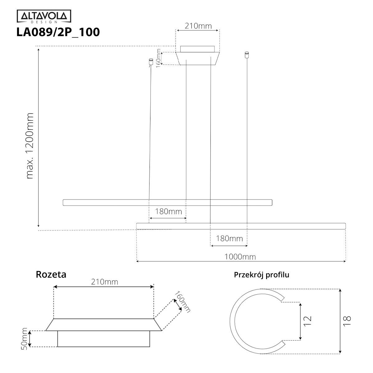 Lampa wisząca LINEA No.2B 100cm 3k czarna Altavola Design - obrazek 6
