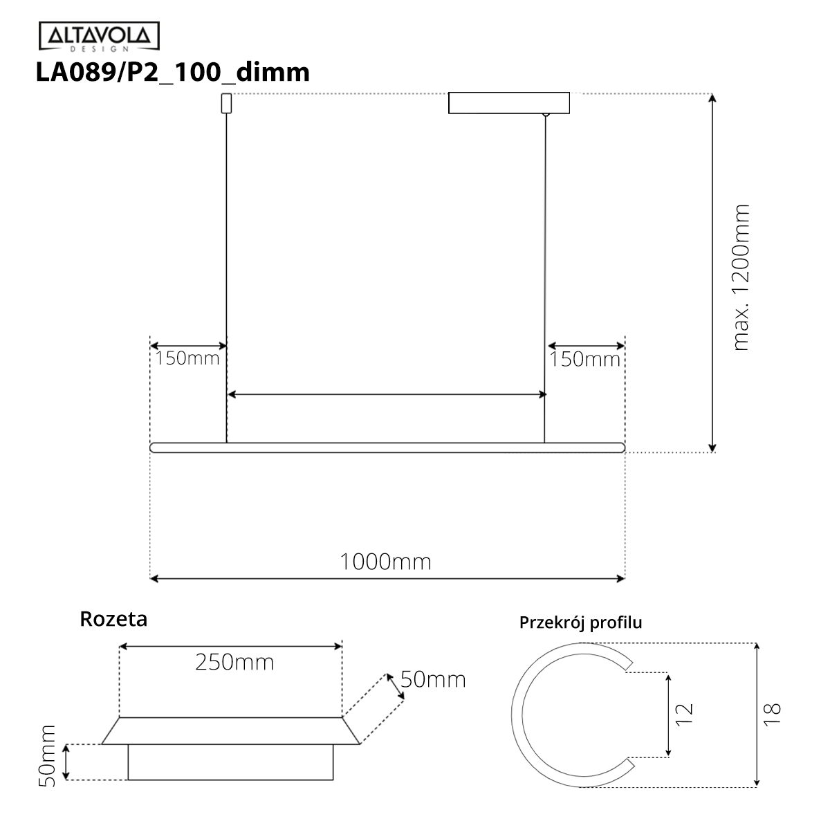 Lampa wisząca Linea No.1B 100cm 3k czarna Dali - obrazek 7