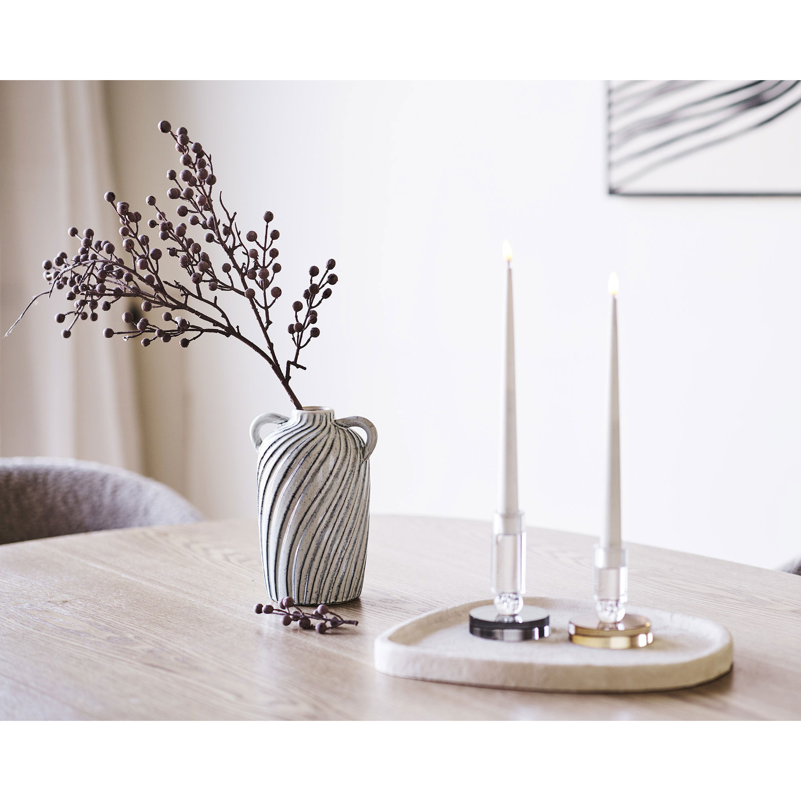 House Nordic szklany świecznik szaro‑biały nowoczesny do salonu 13 cm - obrazek 4