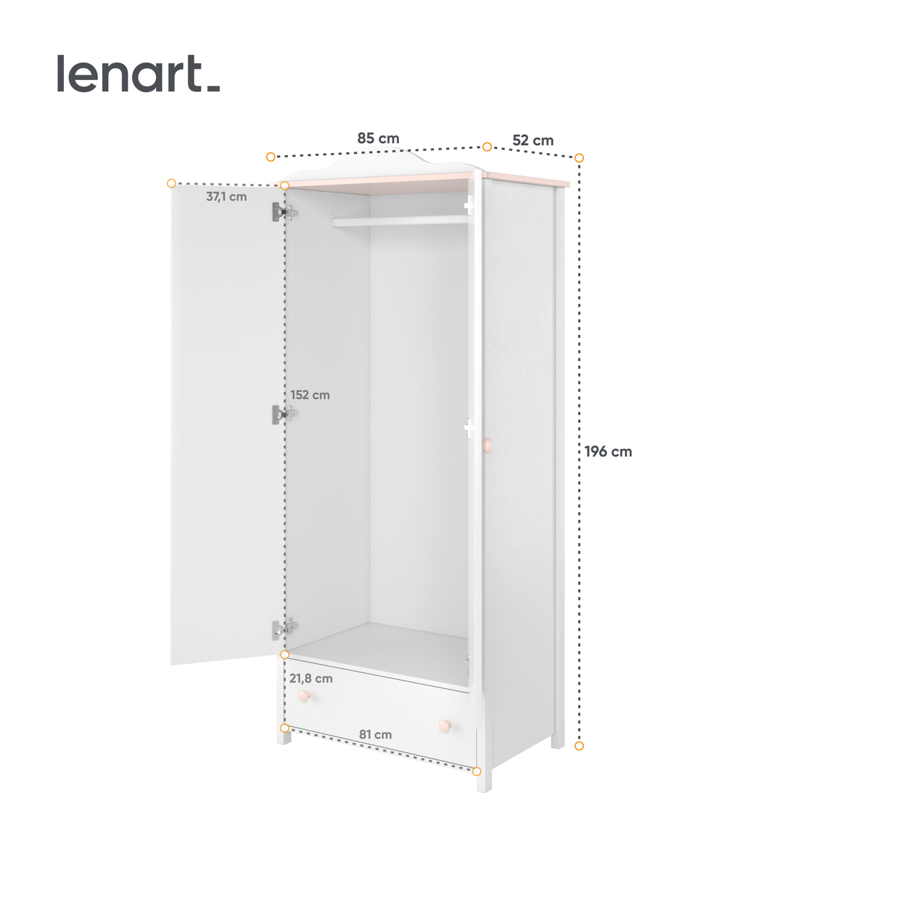 Szafa 2D biały/różowy LUNA LN01 - obrazek 5