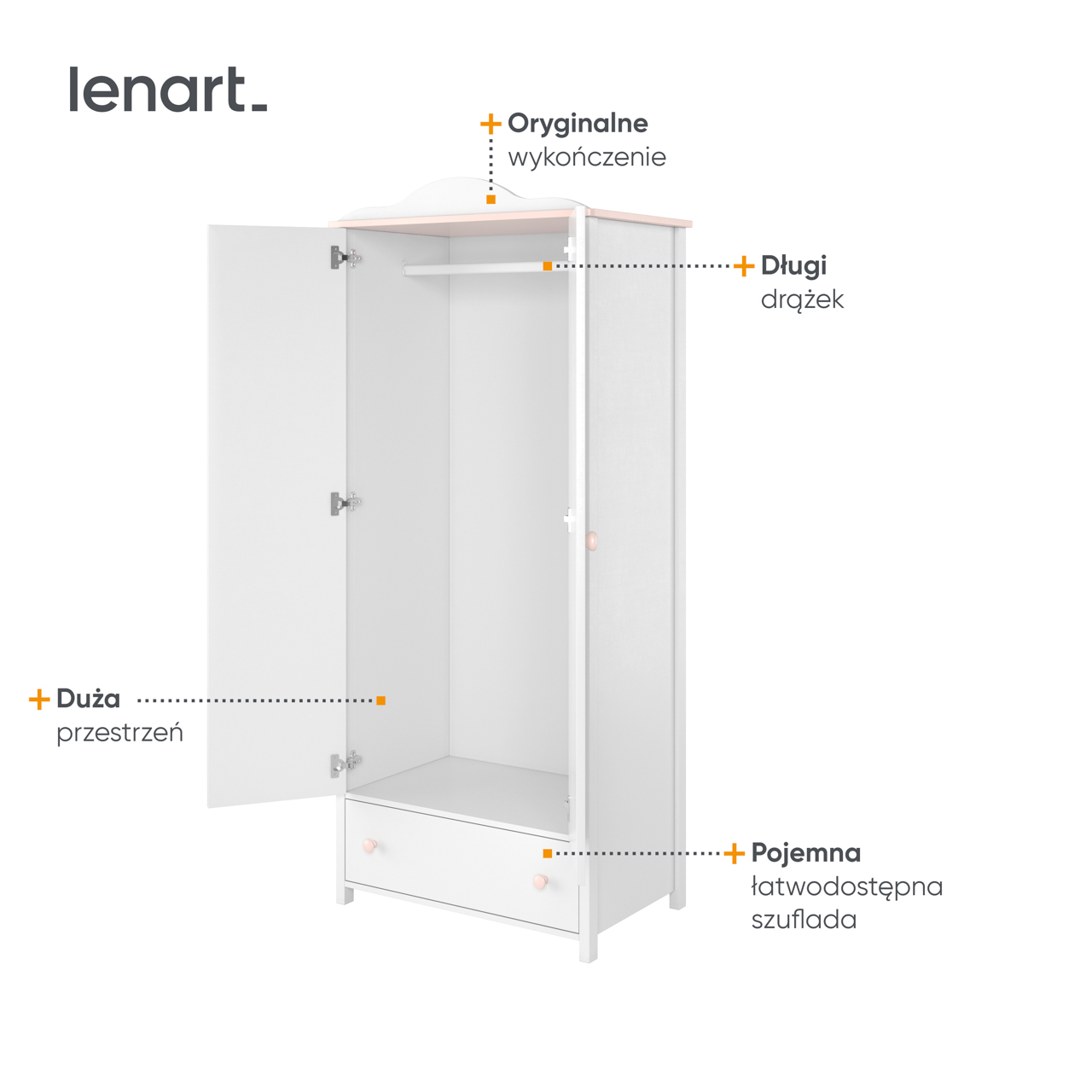 Szafa 2D biały/różowy LUNA LN01 - obrazek 6