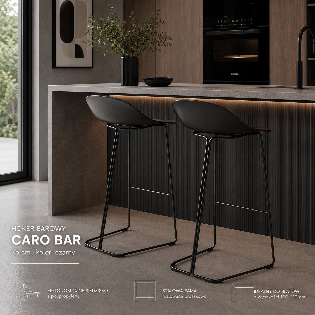 Hoker CARO BAR designerski czarny 75 cm - obrazek 3