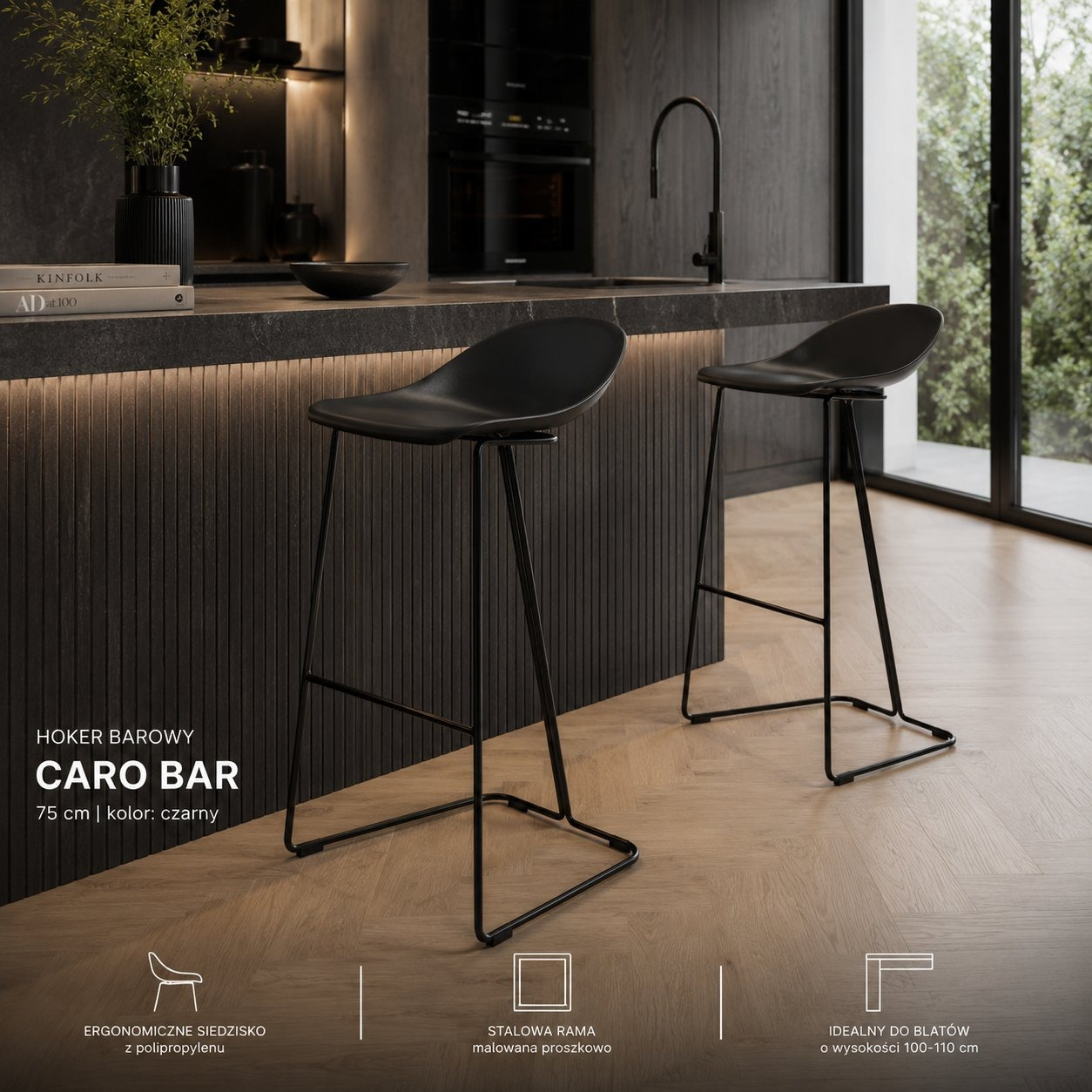 Hoker CARO BAR designerski czarny 75 cm - obrazek 4