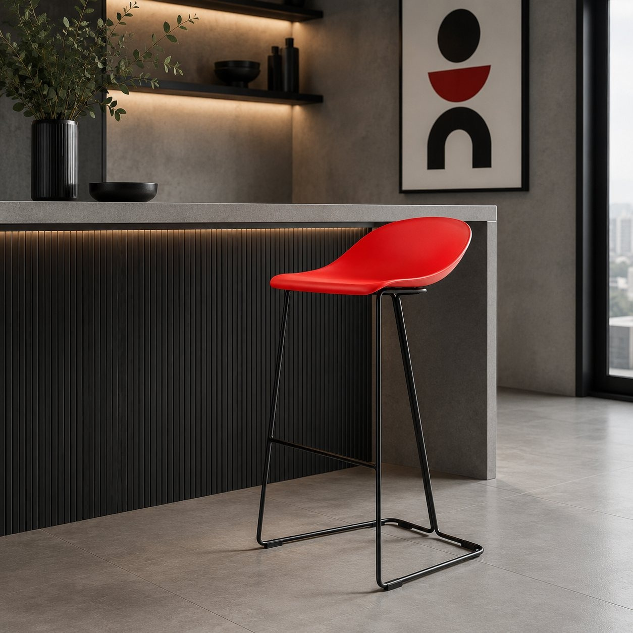 Hoker CARO BAR czarne nogi i czerwone siedzisko 75 cm - obrazek 3