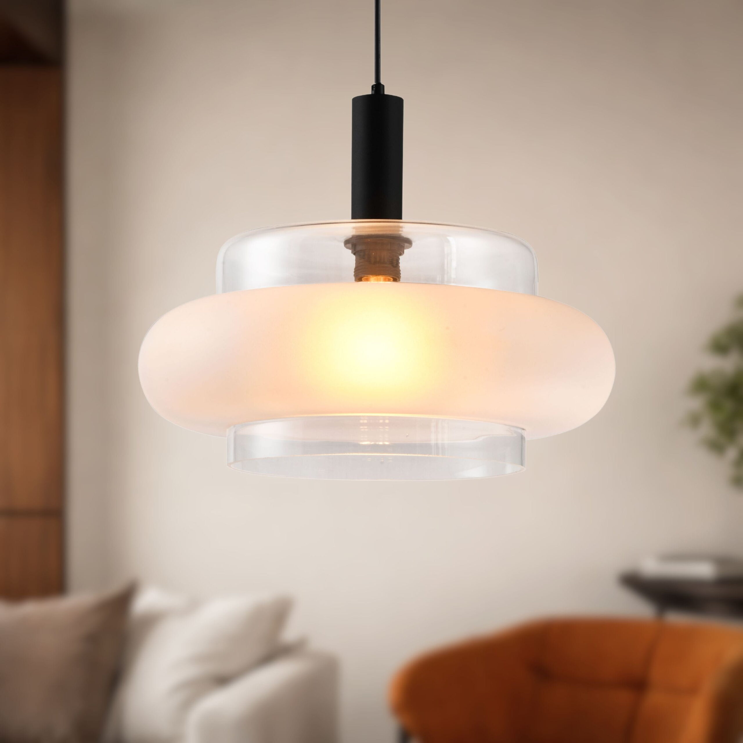 BRIZI lampa wisząca czarny 1x40W E27 klosz mrożony - obrazek 5