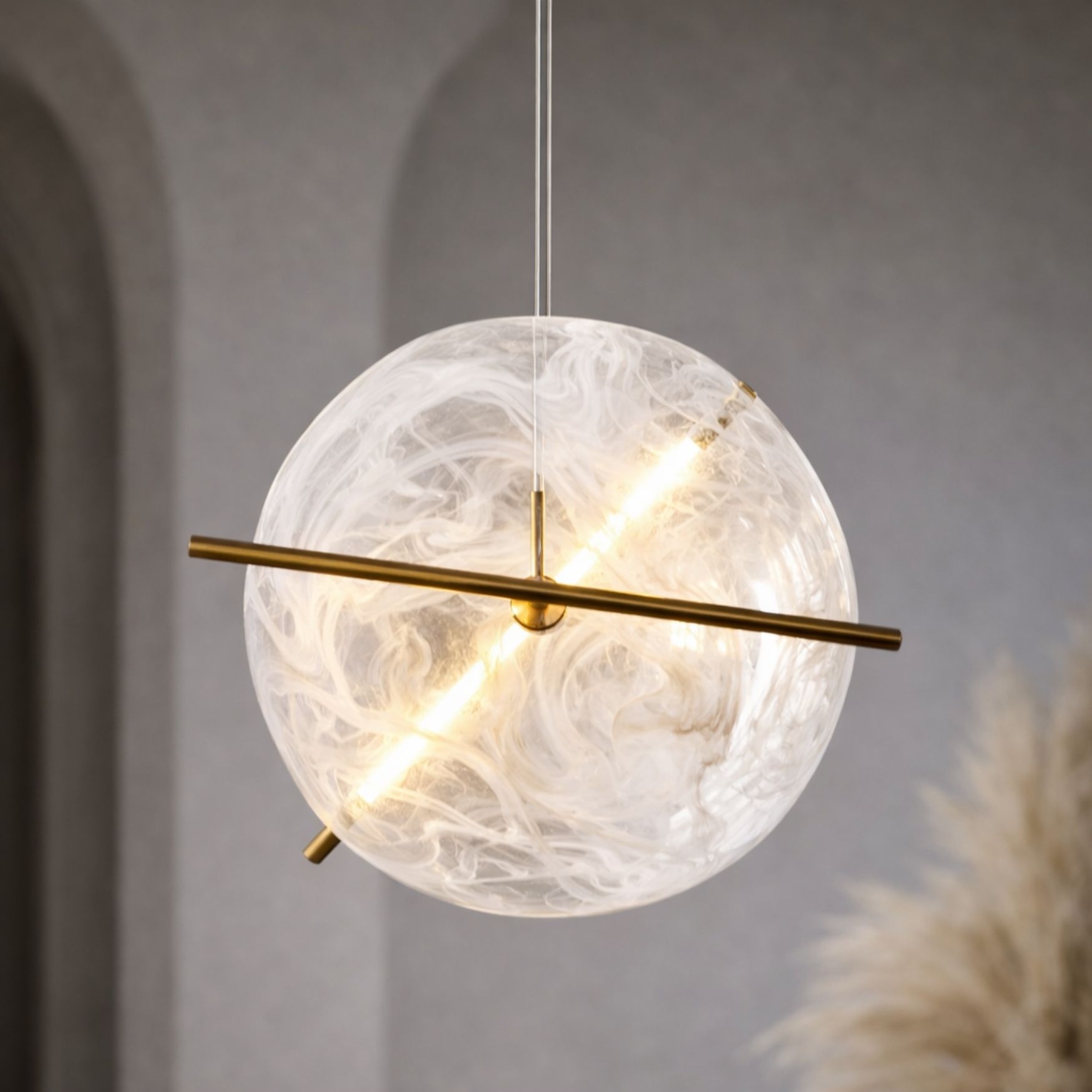 RELAX lampa wiszaca okr. mosiężny 15W LED 3000K klosz biały - obrazek 3