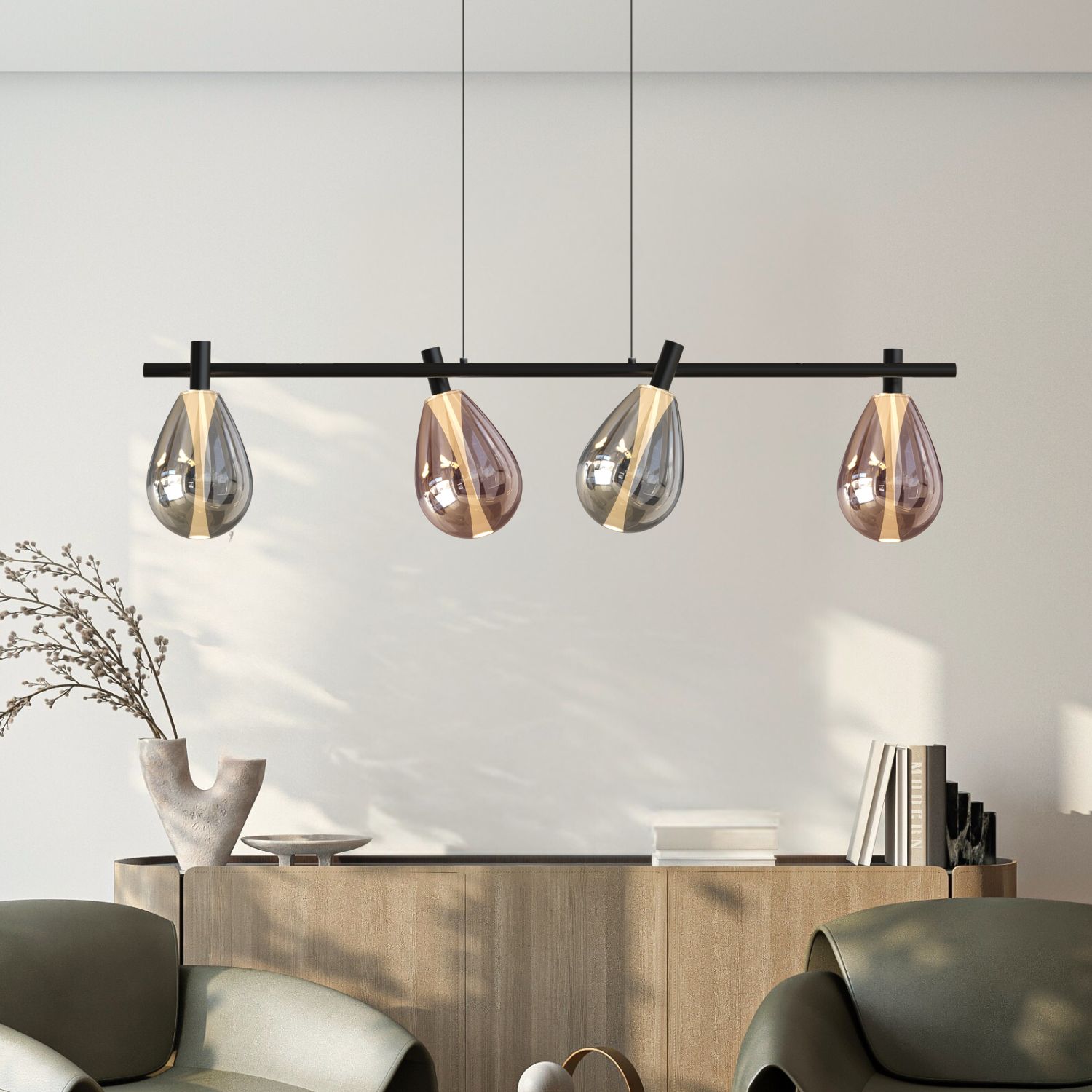 DENSO lampa wisząca czarny 4x5W G9 klosz dymiony+miedziany - obrazek 3