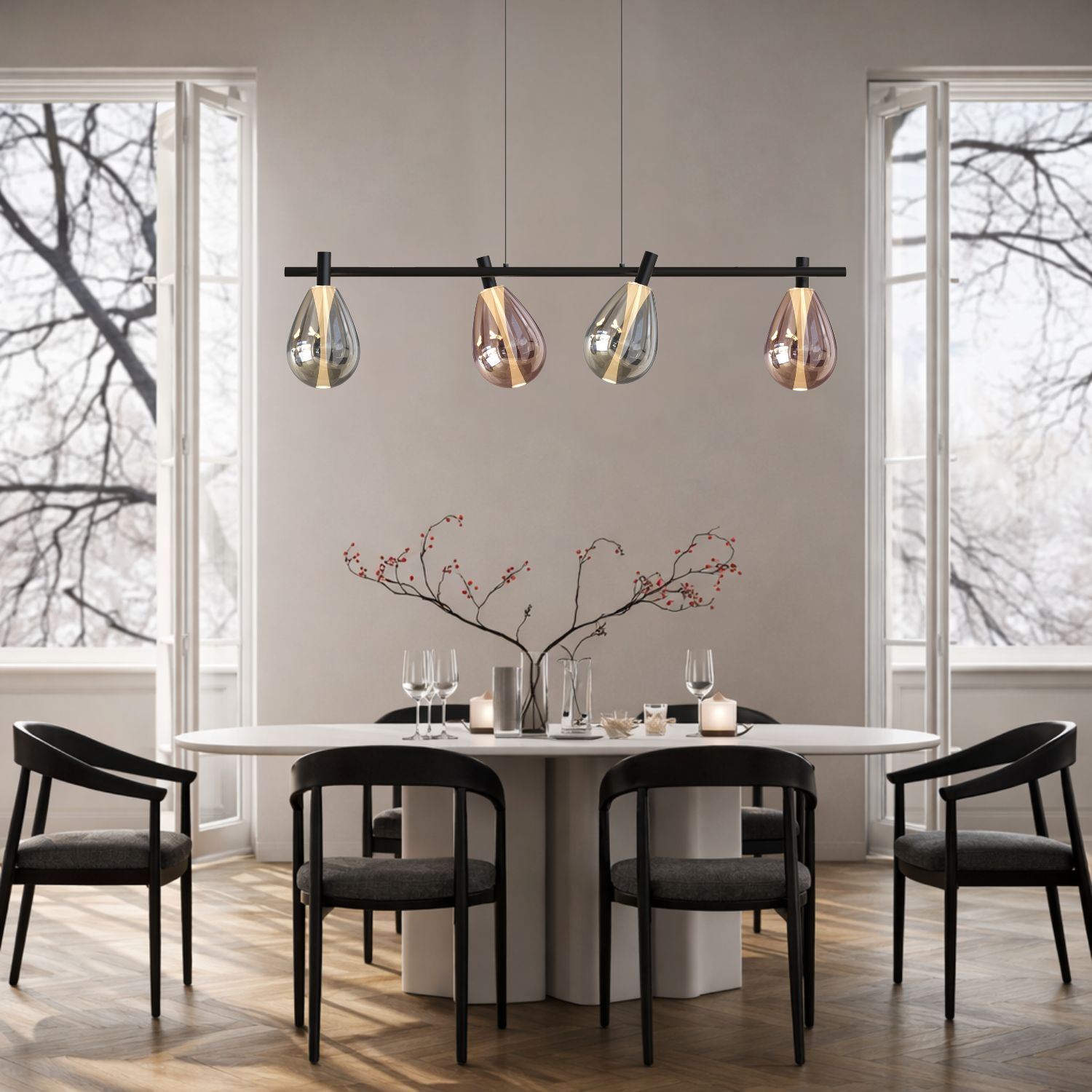 DENSO lampa wisząca czarny 4x5W G9 klosz dymiony+miedziany - obrazek 4