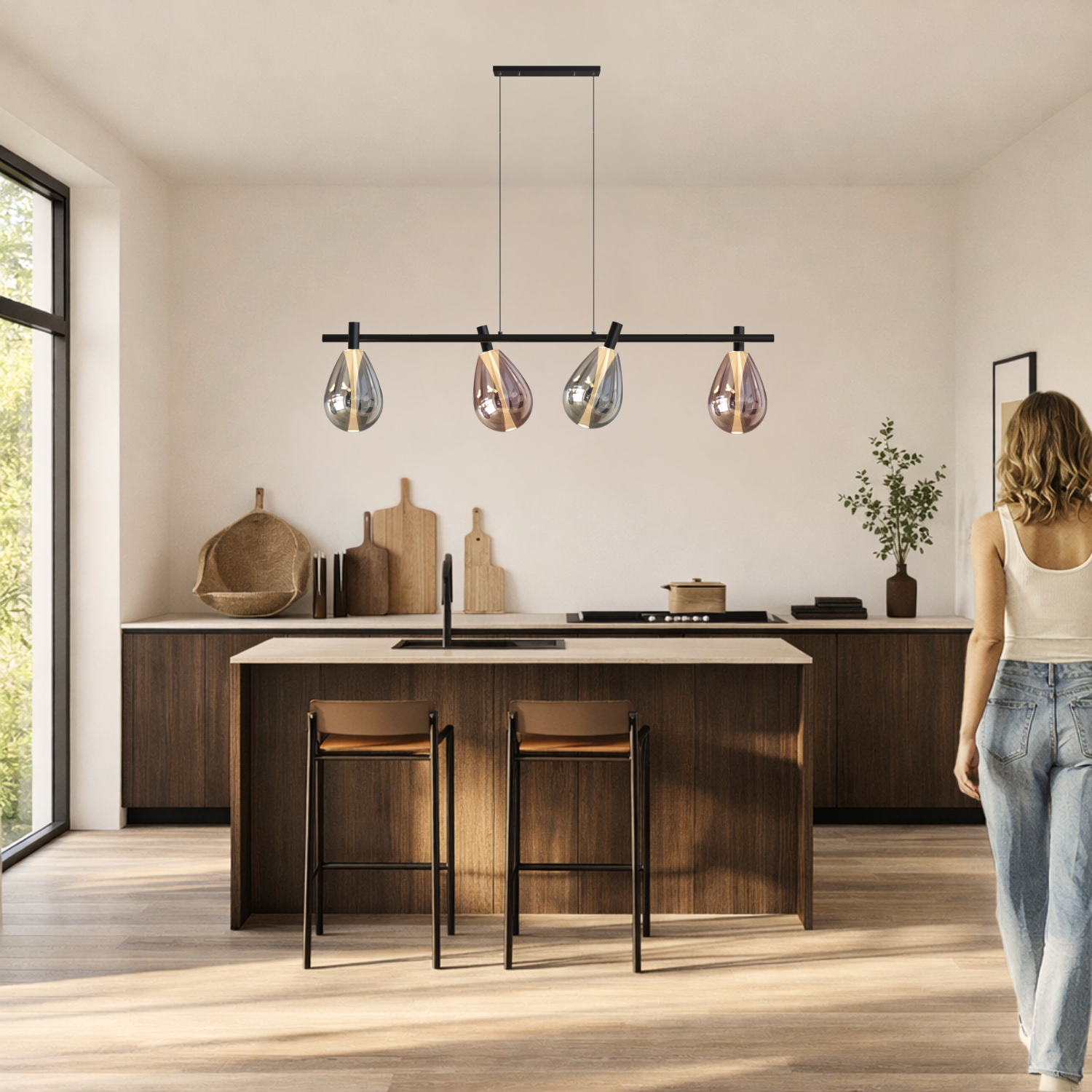 DENSO lampa wisząca czarny 4x5W G9 klosz dymiony+miedziany - obrazek 5