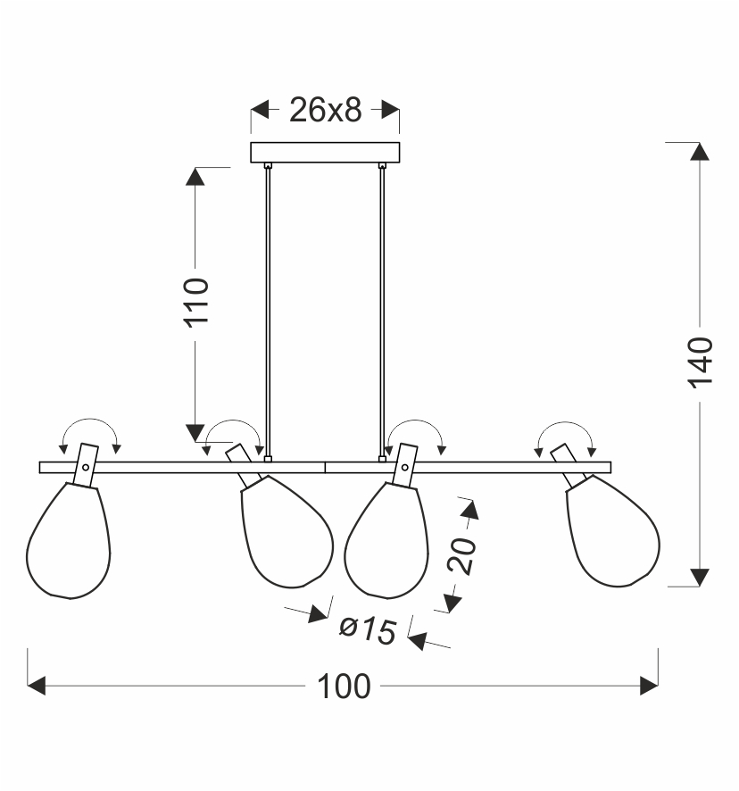 DENSO lampa wisząca czarny 4x5W G9 klosz dymiony+miedziany - obrazek 6