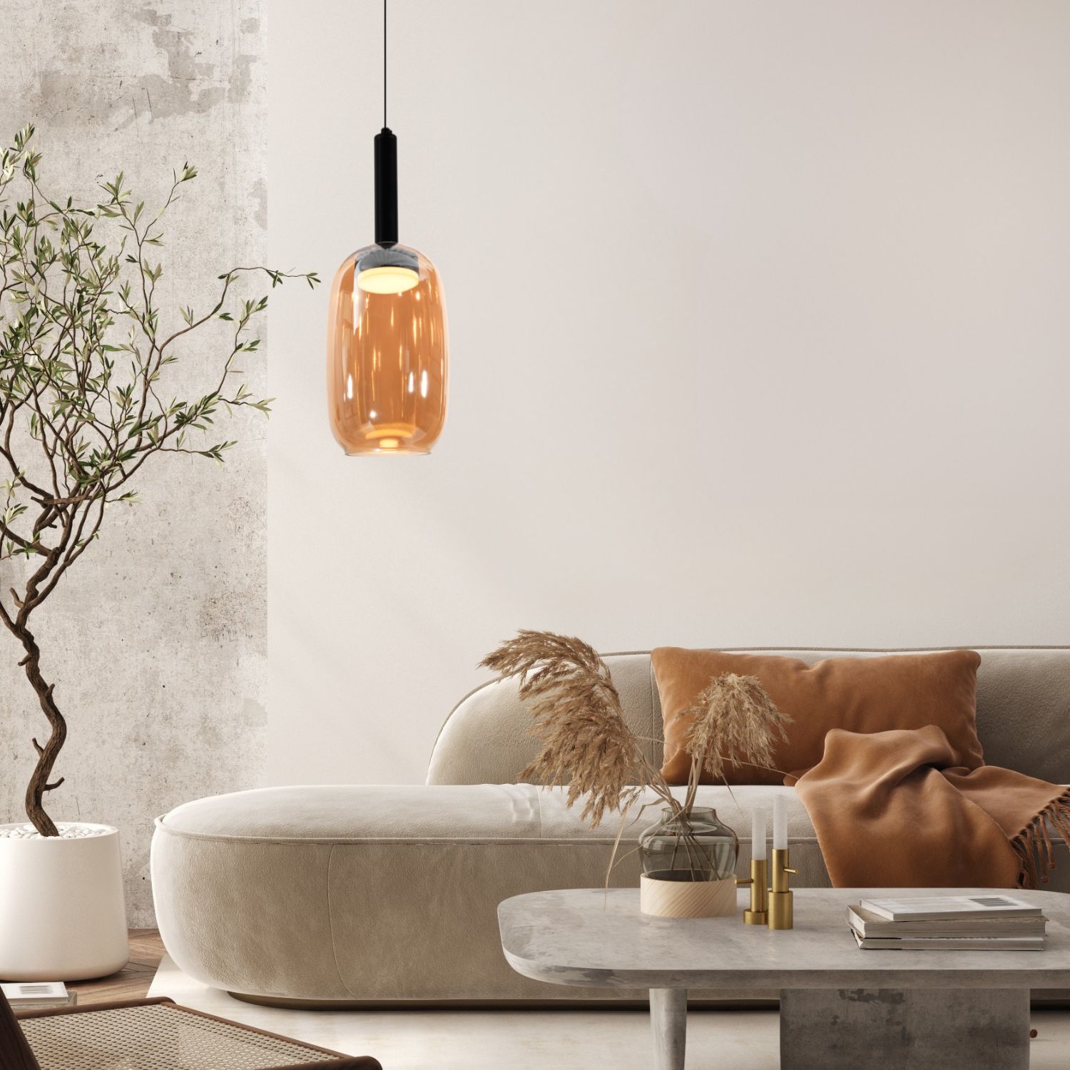 BUENO lampa wisząca czarny 1x9W GX53 klosz bezbarwny+bursztynowy - obrazek 4