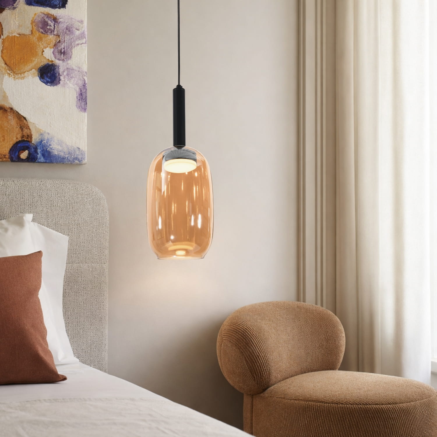BUENO lampa wisząca czarny 1x9W GX53 klosz bezbarwny+bursztynowy - obrazek 5