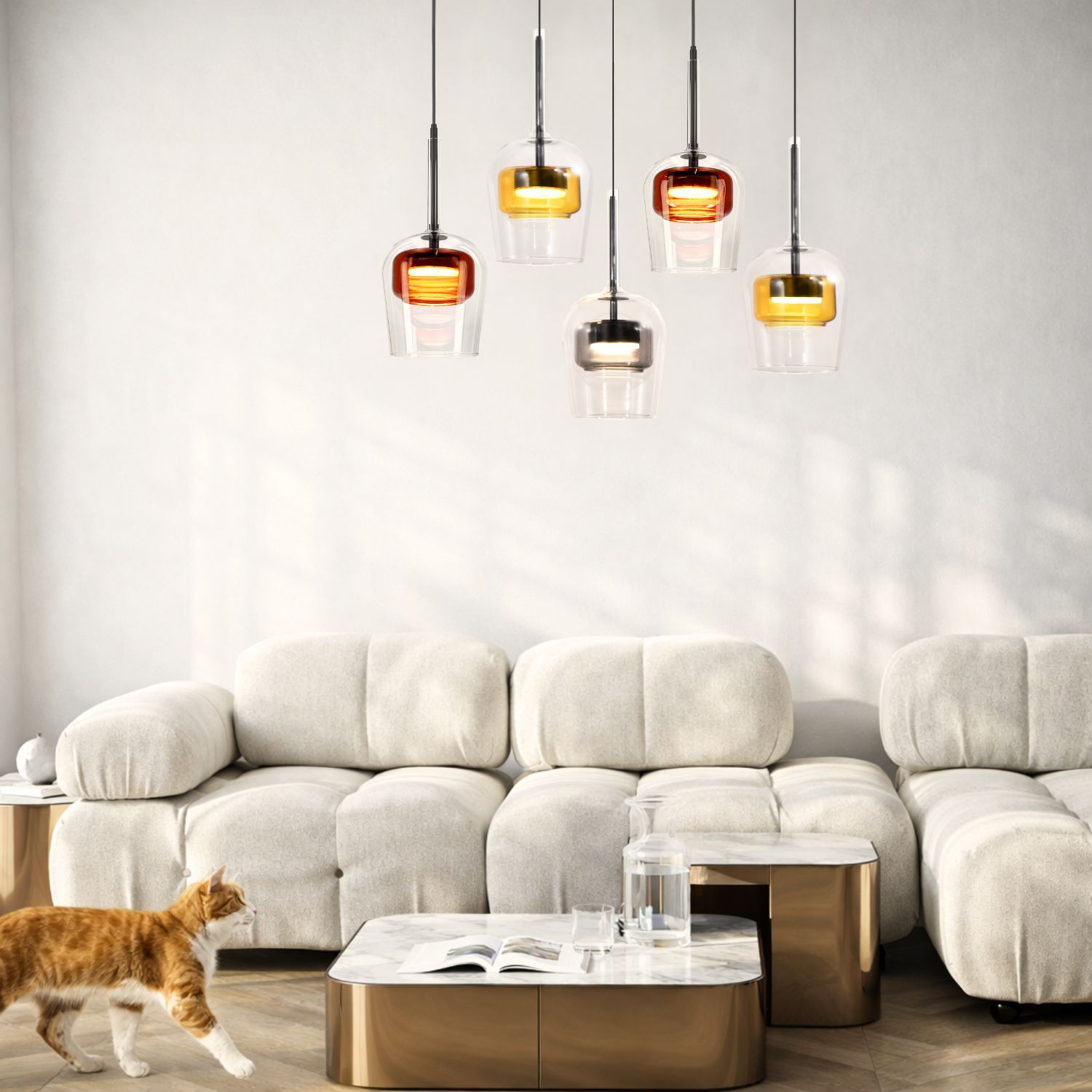 GLAXI lampa wisząca czarny 5x9W GX53 klosz bezb.+dym. br. żółty - obrazek 5