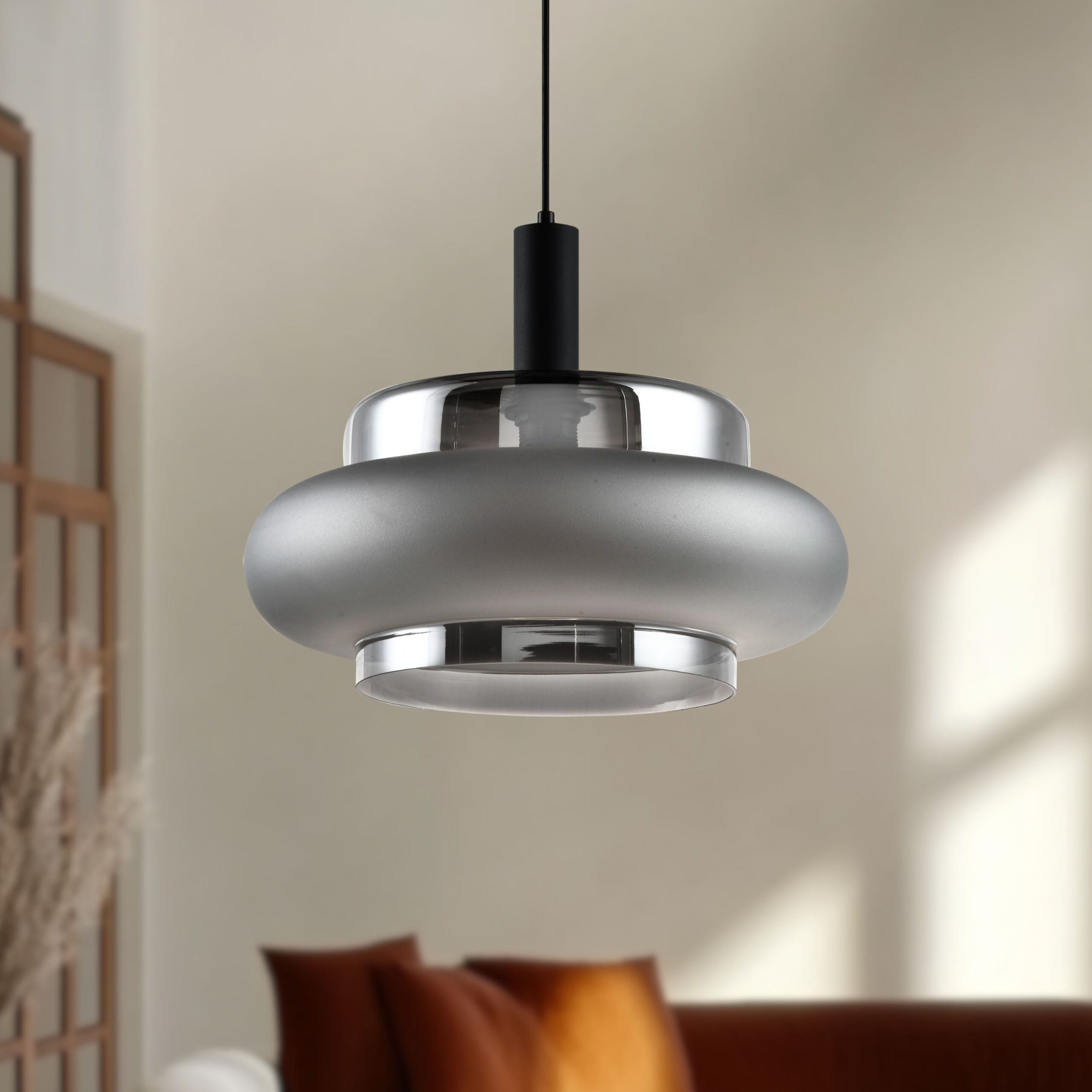 BRIZI lampa wisząca czarny 1x40W E27 klosz dymiony mrożony - obrazek 3